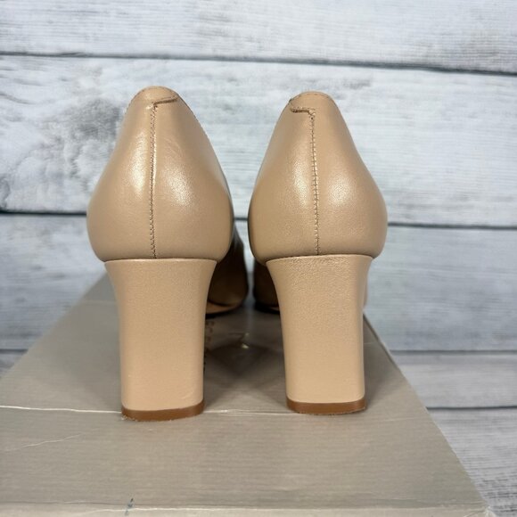 Mark Fisher Zala Block Heel Pointy Toe Pump Light Natural Tone Leather Sz 7.5 - Picture 3 of 9